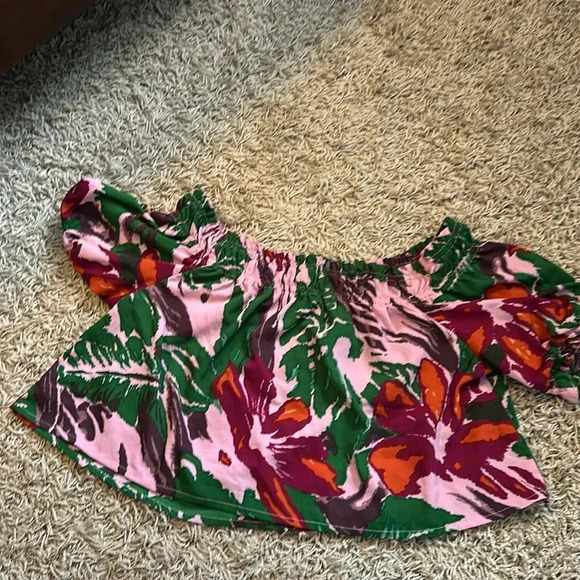 ASOS Y2K Cottagecore Boho Tropical Romantic Off The Shoulder Floral Blouse Sz16 - Picture 6 of 9